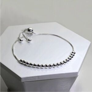 Sterling Silver Box Chain & Large Bead Chain Adjustable Bracelet